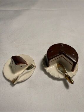 Vintage 1950’s Arcadia Brown and White Ceramic Cake Slice Salt and Pepper Set